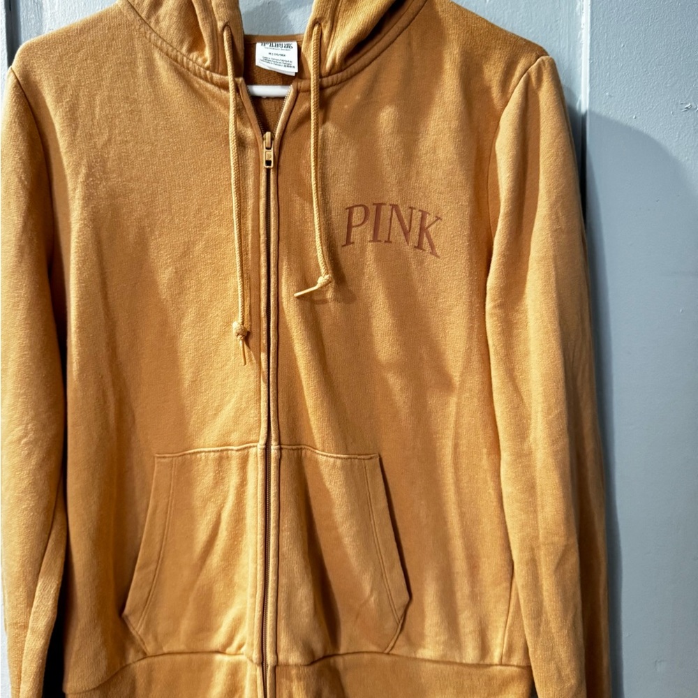 Pink Victoria Secret Zip up Tan Hoodie with Front Pockets
